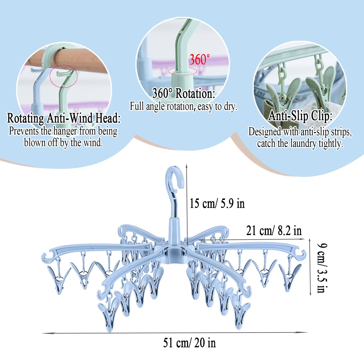 Clothes Sock Drying Hanger with 24 Clips,Foldable Hanging Rack image 2