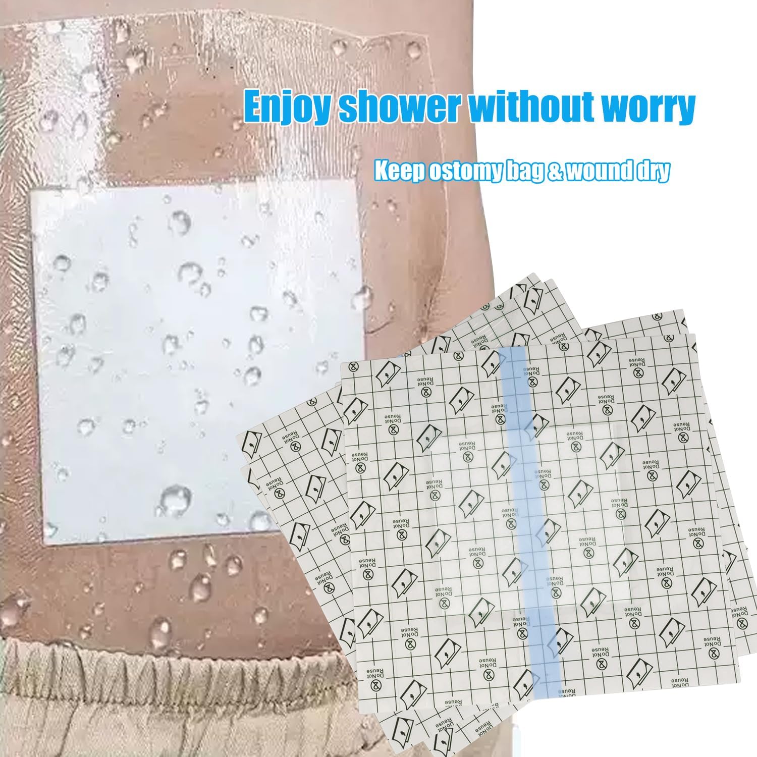 Waterproof Ostomy Bag Shower Covers, 30 Pack 8”x8” Dialysis Catheter Shower Cover, Shower Shield Wound Cover with Center Non-Stick Pad Colostomy Bag Covers for Women & Men