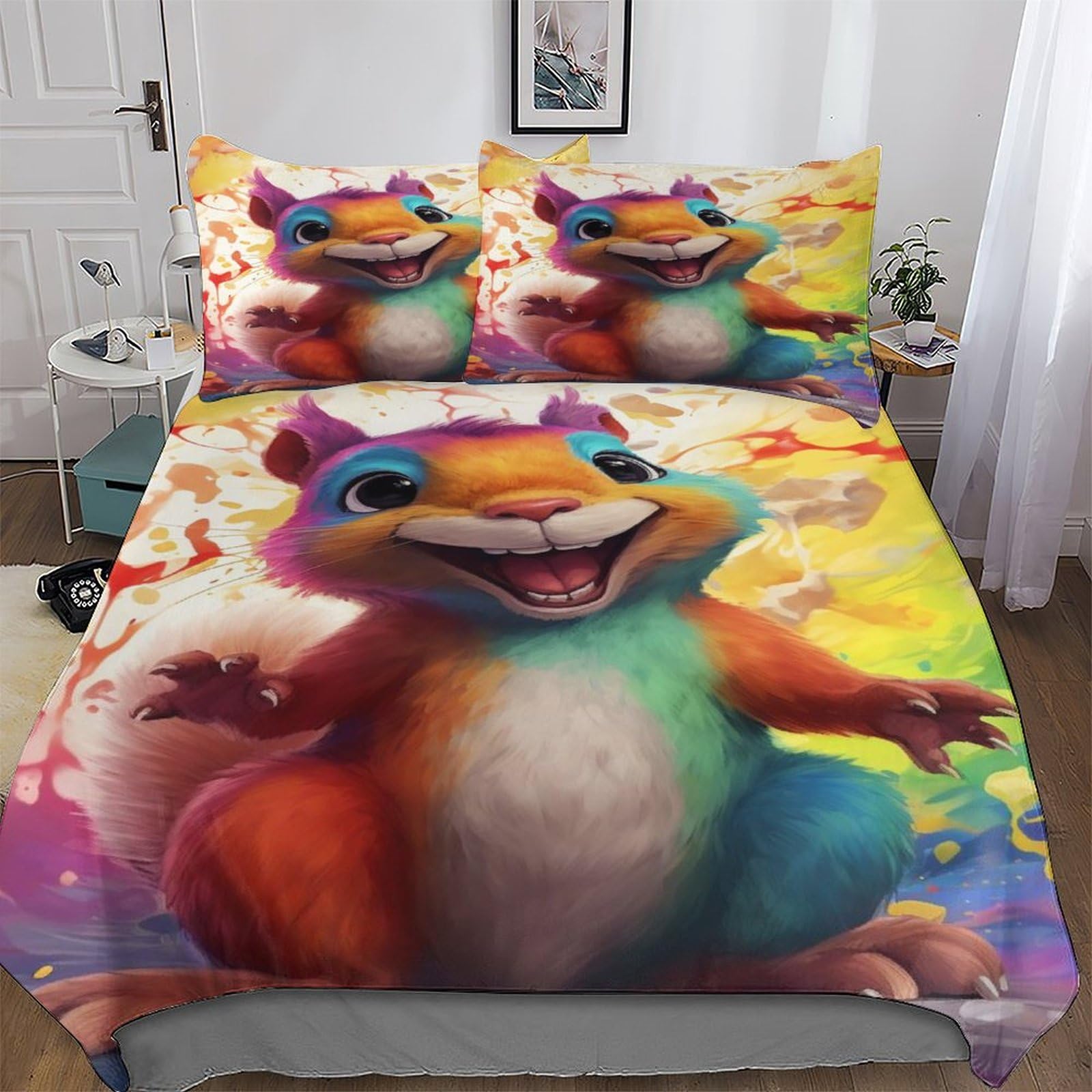 Housse de couette écureuil 220x240 parure de lit 3 pièces pour enfant