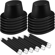 SATINIOR 12 Pcs Magician Black Top Hat Plastic top Hats with 12 Magician Wands Plastic Large Magic Party Favors for Kids Dress up Party Birthday Supplies