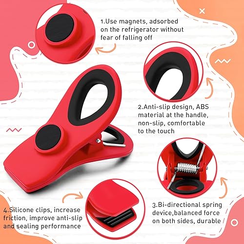 Miniatura 2 de Paquete de 12 clips magnéticos para papas fritas, clips para bolsas de alimentos para paquetes de alimentos, clips de cocina con imán para nevera,