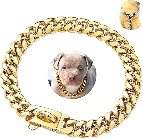 Miniatura 10 de BAOBOTE Collar de cadena dorada para perro, collar de cadena de metal para caminar con diseño de hebilla segura, collar de cadena de eslabones