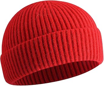 vidsel Wool Short Fisherman Beanie for Men Women, Knit Cuff Winter Warm Hat