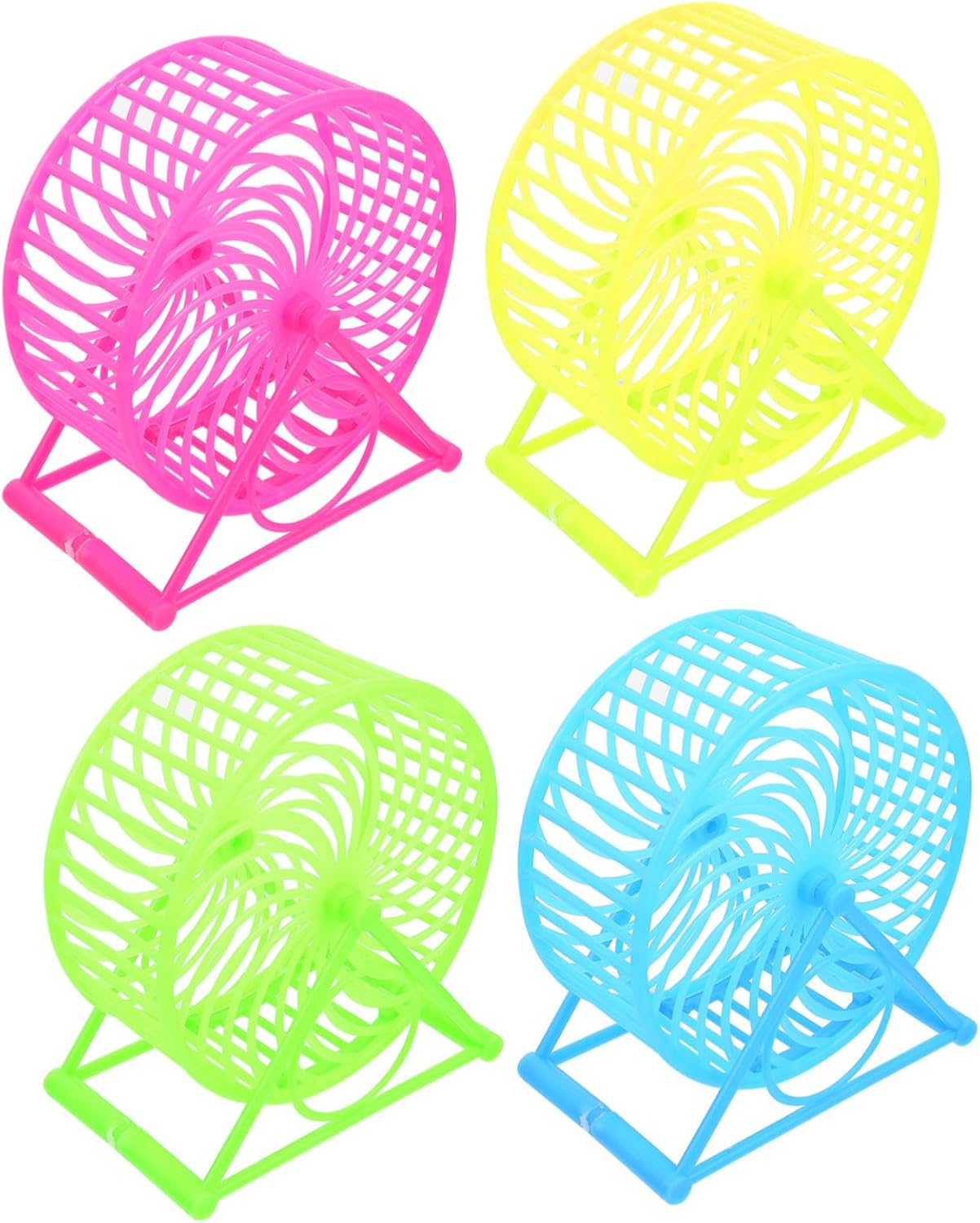 4pcs Silent Hamster Running Wheels with Stand Chew- Exercise for Small Pets Quiet Squirrel Treadmill Accessories in Blue Yellow Pink and Green Promotes Muscle Building and Agility