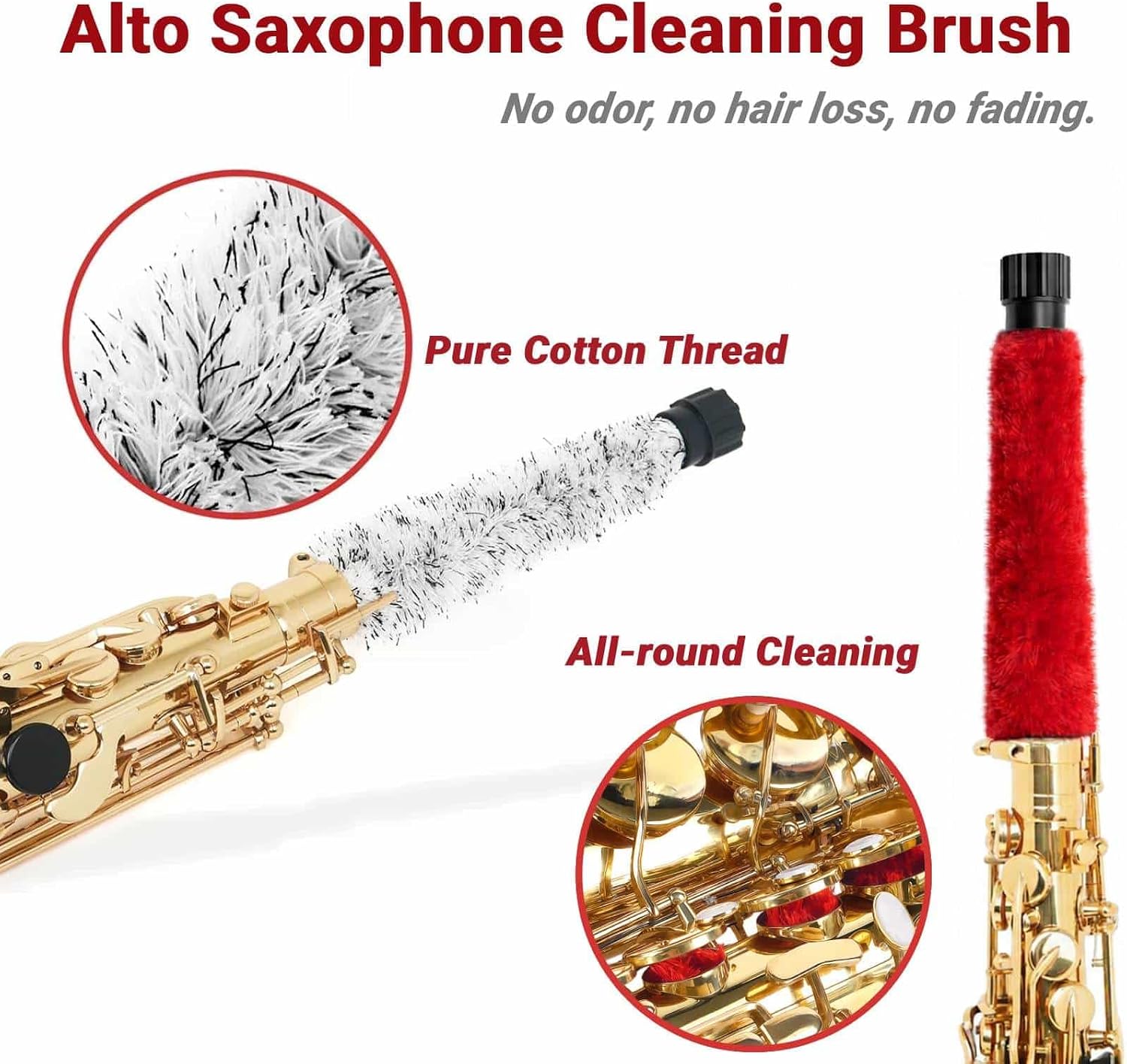 Alto Saxophone Brush Cleaner Swab, Ultra Absorbent Cotton Sax Cleaning & Care Brush Tool Kit with Non-Slip Handle, Saxophone Accessories Instrument Gifts (Grey+Red-green)
