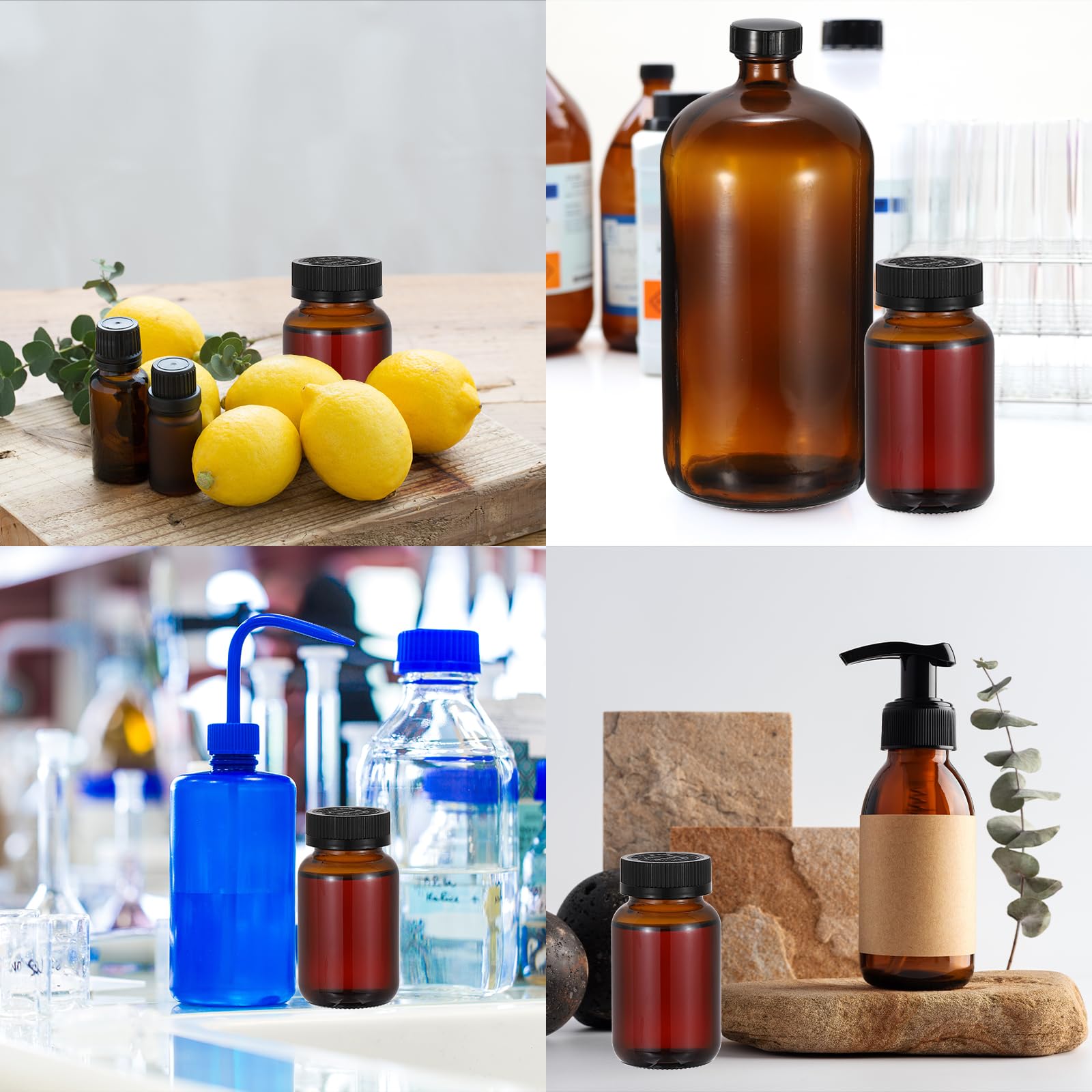 PATIKIL 3.4oz/100ml Glas Abfüllflaschen 24Stk Runde Weithalsflaschen Mit Schwarzem Rippendeckel Für Reagenzien Flüssigkeiten Ätherische Öle Parfüm Bernstein