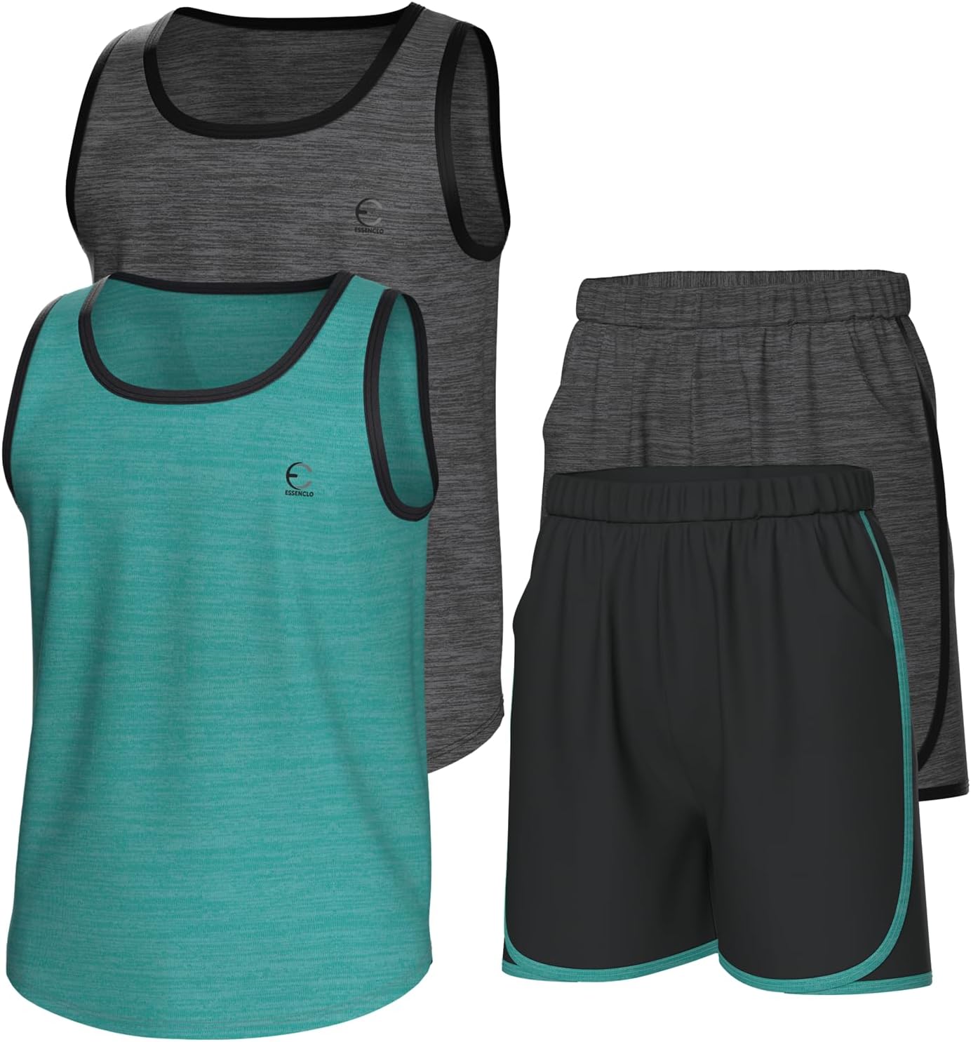 Boys Clothing Sets, Athletic Crew Neck Sleeveless T-Shirt and Boys' Short Sets Outfits w/Pockets 4 Pcs - Size 3-16