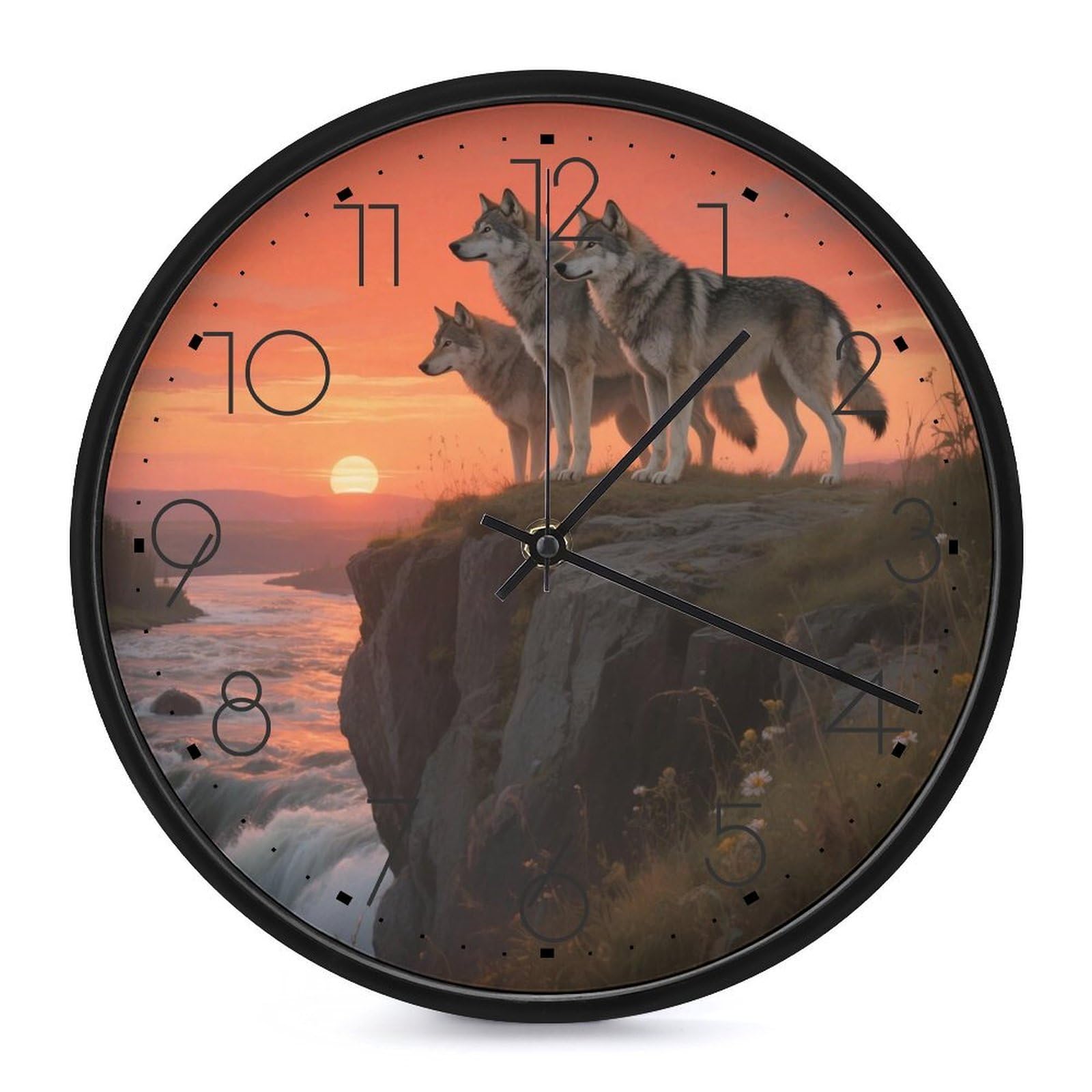 DWVTSLH Pack of Wolves Wall Clock 10 Inch Silent Non-Ticking Modern Clocks Battery Operated - Decorative Wall Clocks for Bedroom Living Room Kitchen Office Wall Decor Gift Idea