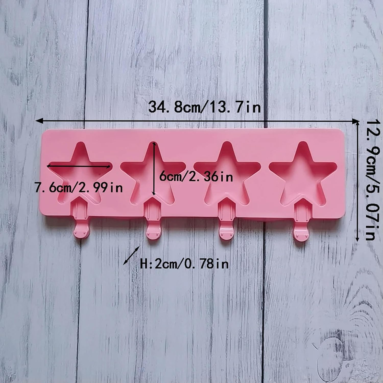 4 Five-Pointed Star Heart Popsicles Mold Non-Stick Silicone Ice Cream Molds Homemade Diy Dessert-White