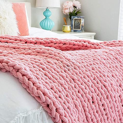 Miniatura 2 de Hilo de felpilla de punto grueso para mantas de tejer a mano, súper suave y grande jumbo (color rosa polvoriento)