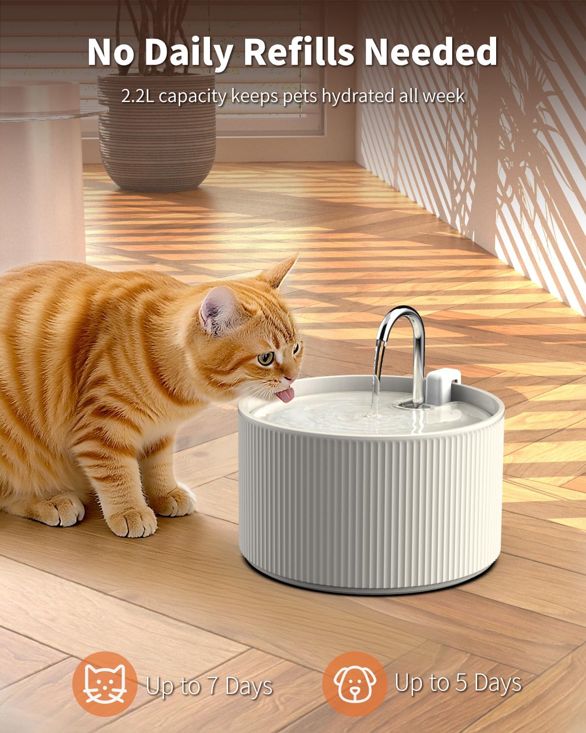 Ceramic Cat Water Fountain, 2.2L/74oz Automatic Pet Water Fountain, Cat Dispenser Ideal for Cats, Dogs and Multiple Pets - Image 3