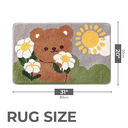 Miniatura 2 de Bonita alfombra de baño de 20 x 31 pulgadas, tapete de oso para baño y dormitorio, antideslizante, absorbente, suave, tapete de baño peludo, lavable