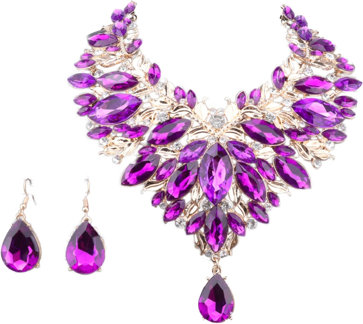 Fashion Women Bridal Costume Choker Statement Crystal Necklaces Earring Collar Boho Jewelry Sets