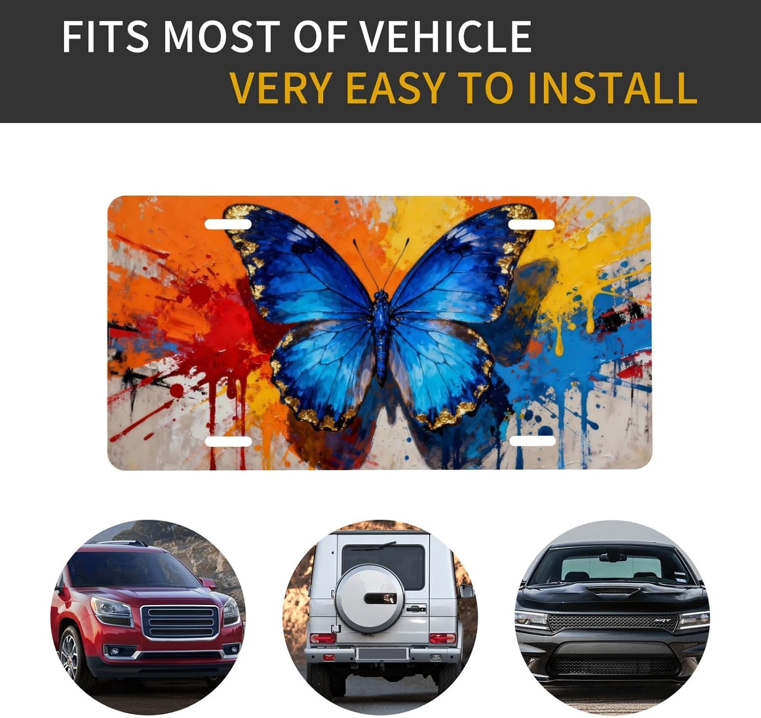 Blue Butterfly Graffiti Front License Plate 6" * 12" for Women image 5