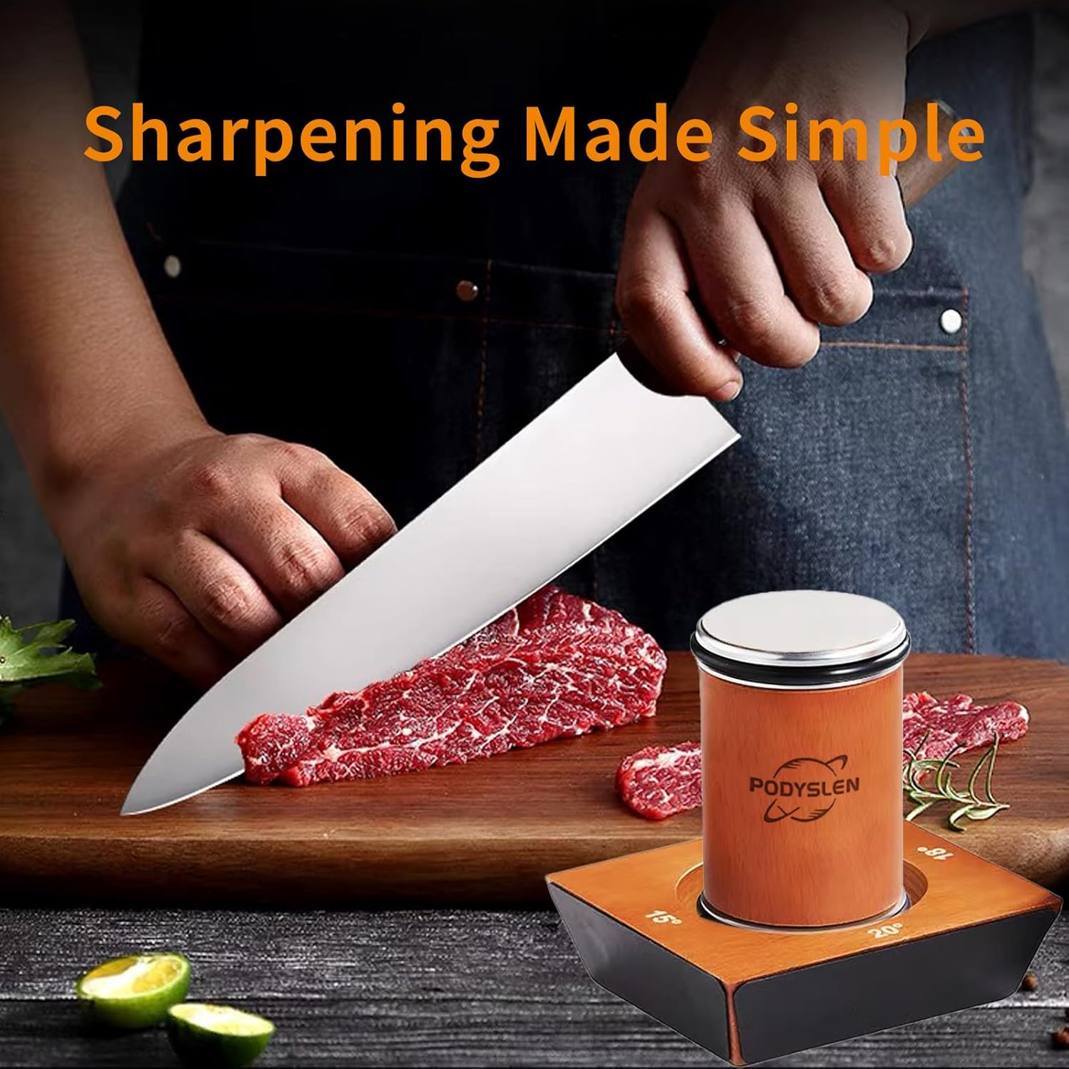 Rolling Knife Sharpener, Multi-Angle Knife Sharpening Tool with Industry Diamonds for Kitchen Knives - Knife Sharpener Kit Offers 15, 20, 18, 22 Degree Sharpening, large, Wood