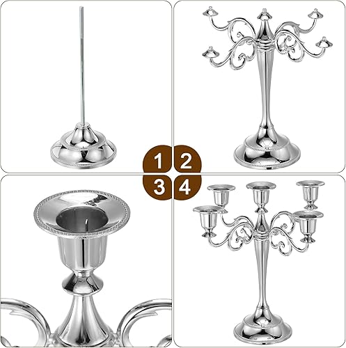 Miniatura 6 de PATIKIL Portavelas de candelabro, soporte de metal de 5 brazos para velas cónicas, soporte de vela de 10.5 pulgadas de alto para decoración de mesa