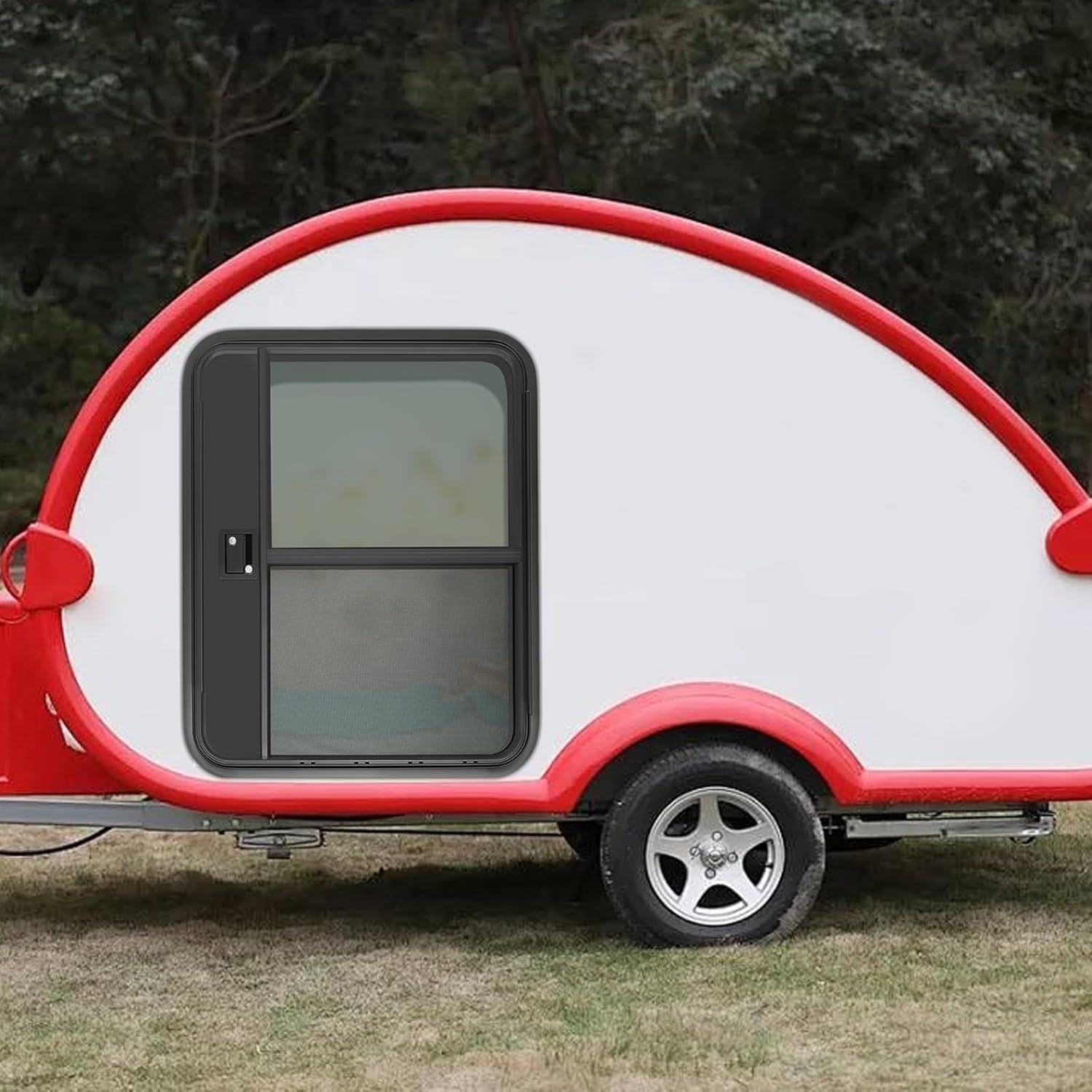 30"×36" RV Entry Door, Universal Aluminum Alloy Teardrop Trailer Door w/Tempered Glass & Keys, for RVs, Campers, Trailers (Right Passenger Side)