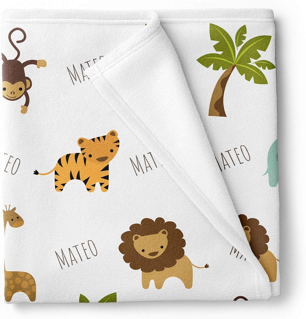Personalized Fleece Jungle Animals Baby Blanket, Jungle Nursery