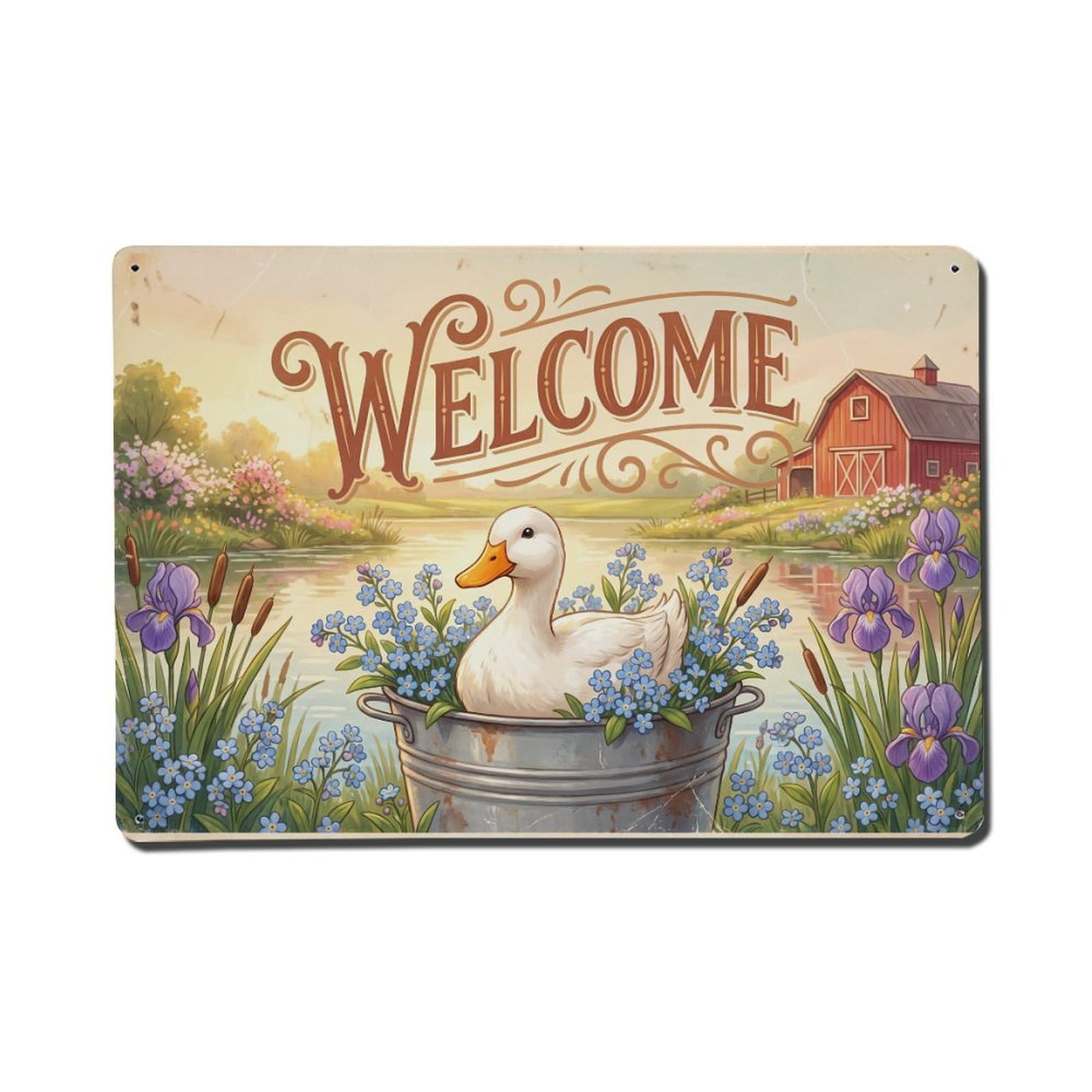 Vintage Welcome Duck Golden Hour Metal Tin Sign