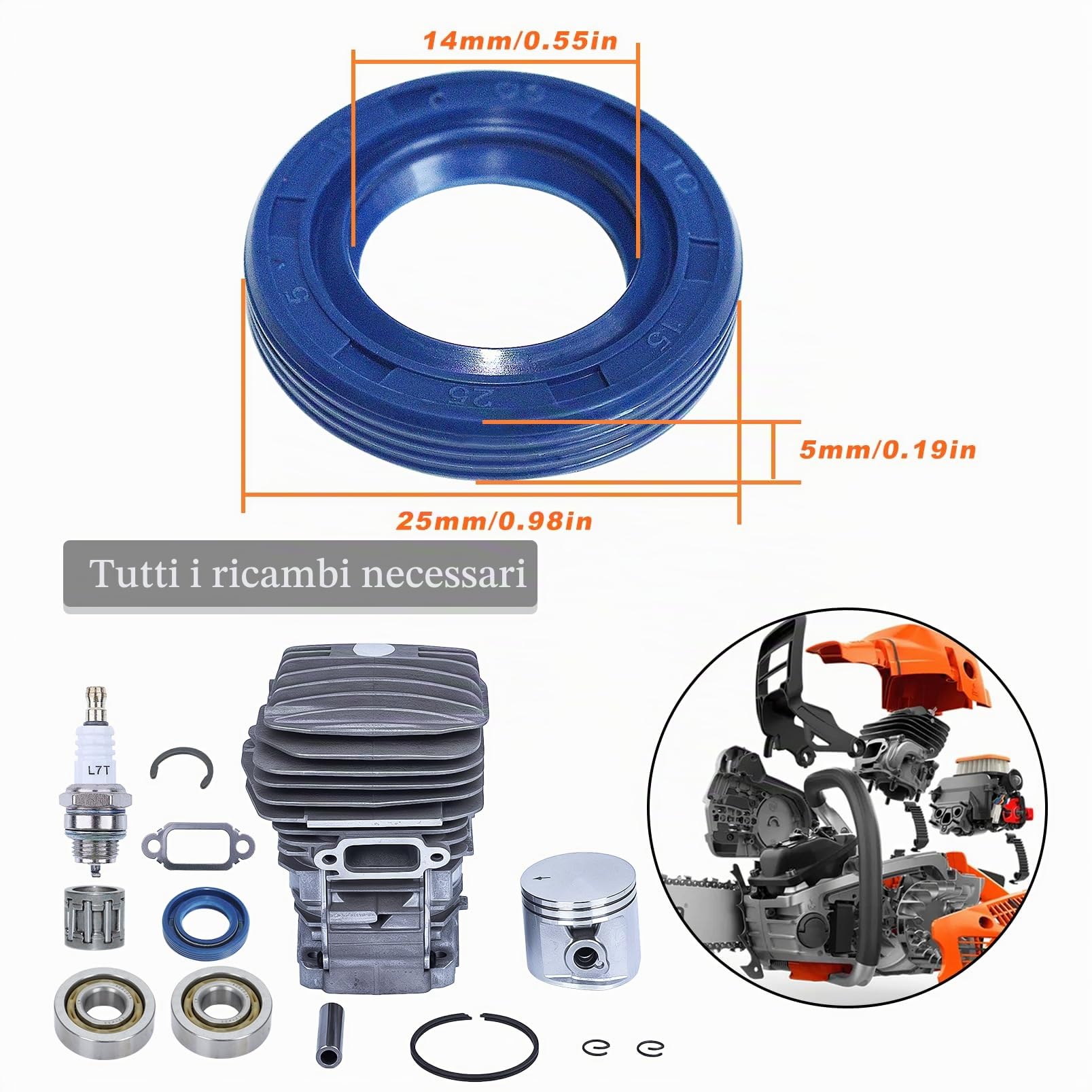 Kit cilindro e pistone da 47 mm per motoseghe Stihl MS291 MS291C MS271 MS271C, ricambio per 1141 020 1206, con cuscinetti, paraoli, candela, guarnizione marmitta