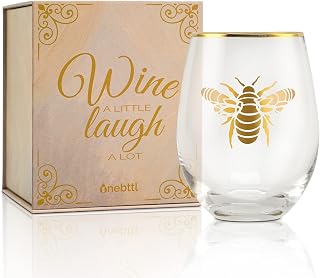 Onebttl Unique Bee Gifts - Ethnic Mandala Bee Stemless Wine Glass, Best for Bee Lovers, Perfect with Red Wine Gin Cocktail Fizzy Drinks - Gold - for Birthday, Celebrations, Housewarming