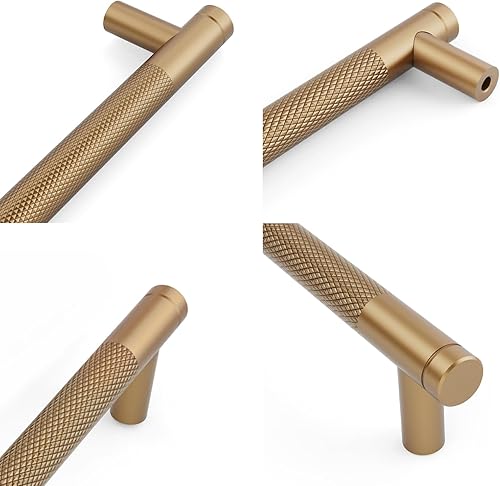 Miniatura 4 de Paquete de 10 tiradores moleteados de bronce champán y negro de 7 pulgadas (6.969 in) de centro a centro, manijas de gabinete de cocina, accesorios