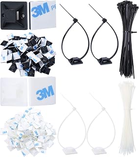 Havenport 200 Pack Cable Zip Tie Mounts, 20mm Squares Screw Hole Adhesive Mounting Base Holders Multi-Purpose Cable Ties Cable Management Zip Tie Wire Tying, Black and White