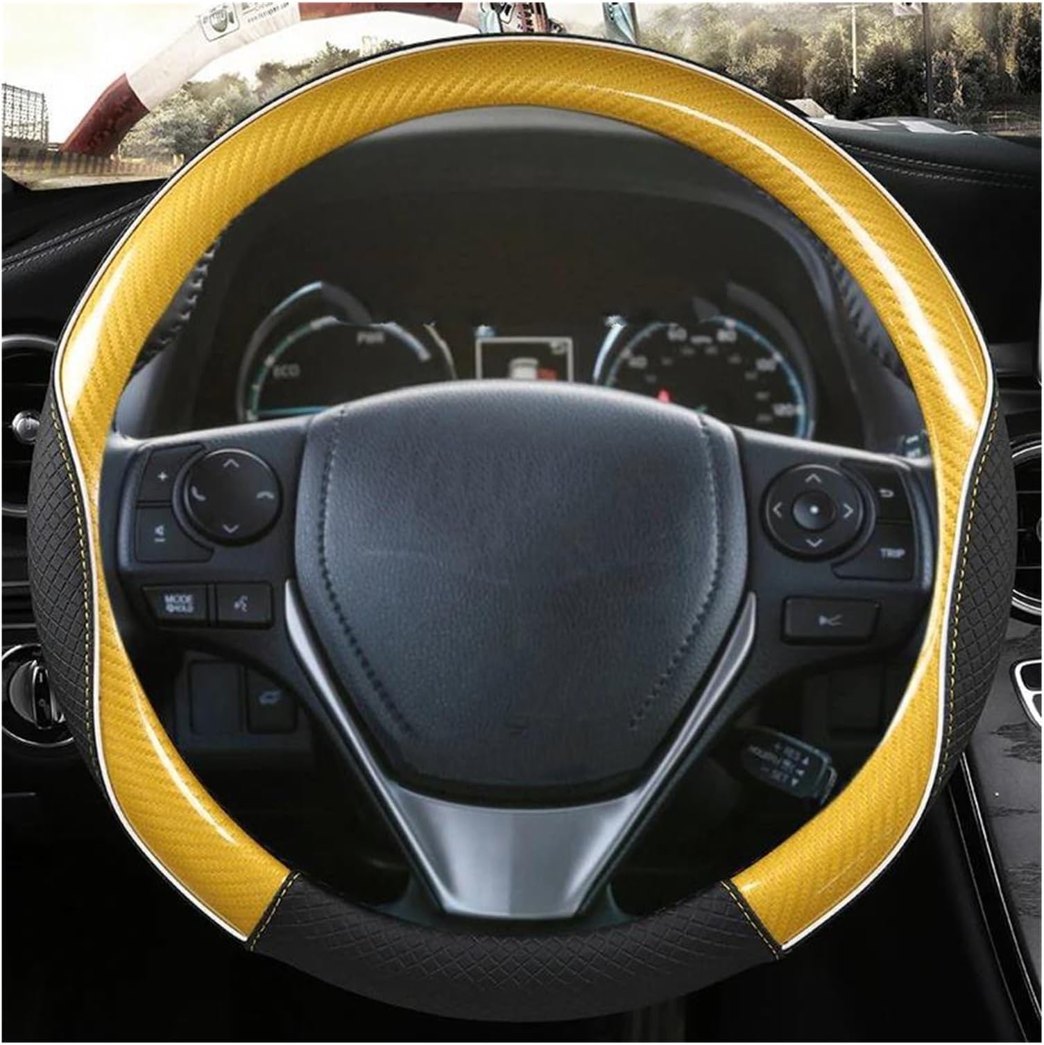 Anti-Scratch Steering Wheel Cover Carbon Fiber Pattern Car Steering Wheel Cover For Toyota For RAV4 2013-2019 For Corolla 2013-2017 Auto Accessories(أصفر)