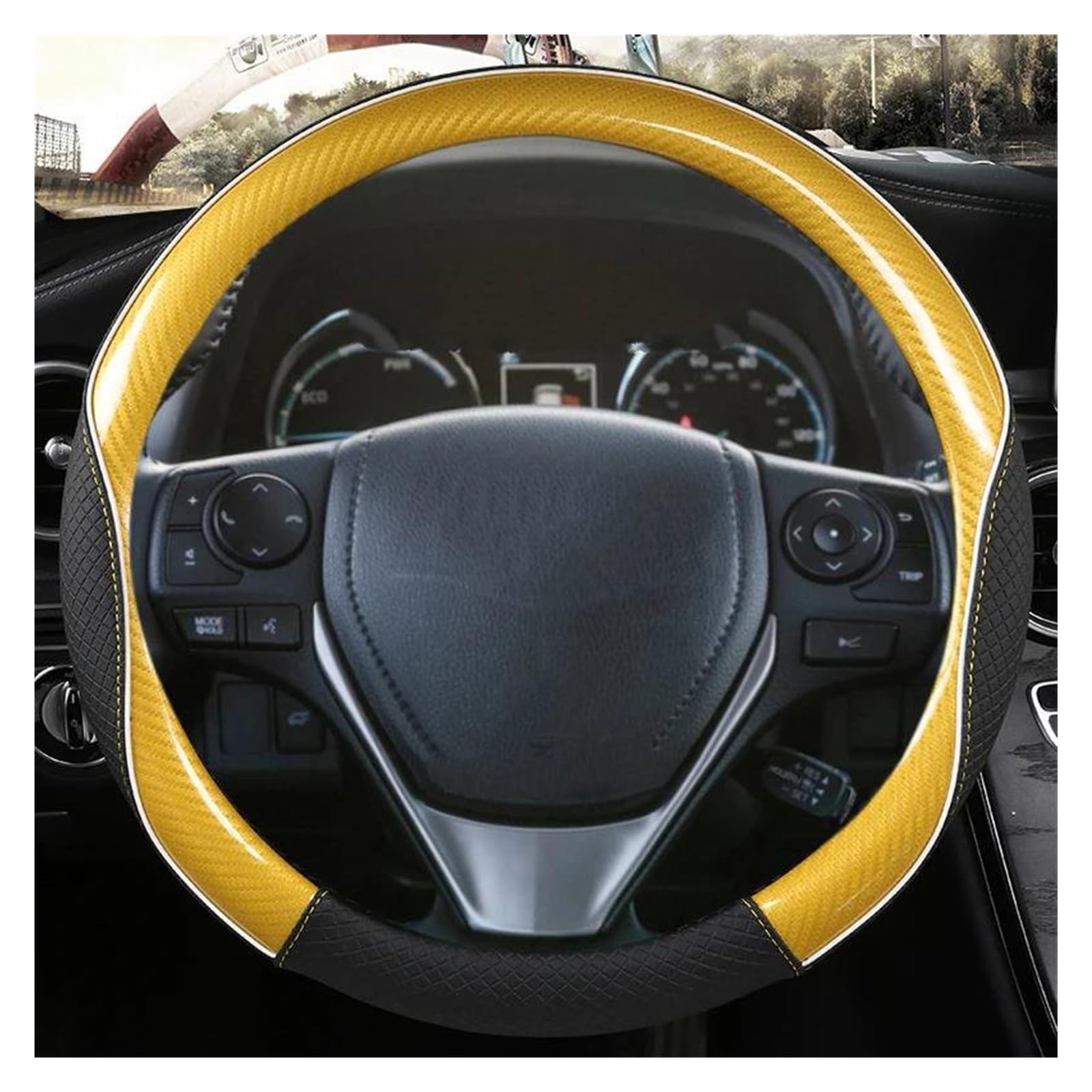 Anti-Scratch Steering Wheel Cover Carbon Fiber Pattern Car Steering Wheel Cover For Toyota For RAV4 2013-2019 For Corolla 2013-2017 Auto Accessories(أصفر)
