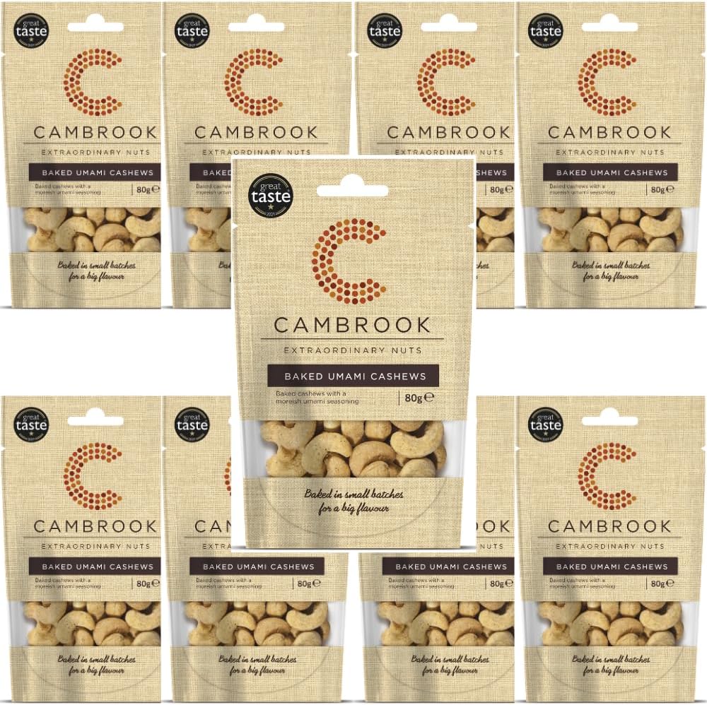 Cambrook - Baked Umami Cashews, 80g Bags, Pack of 9