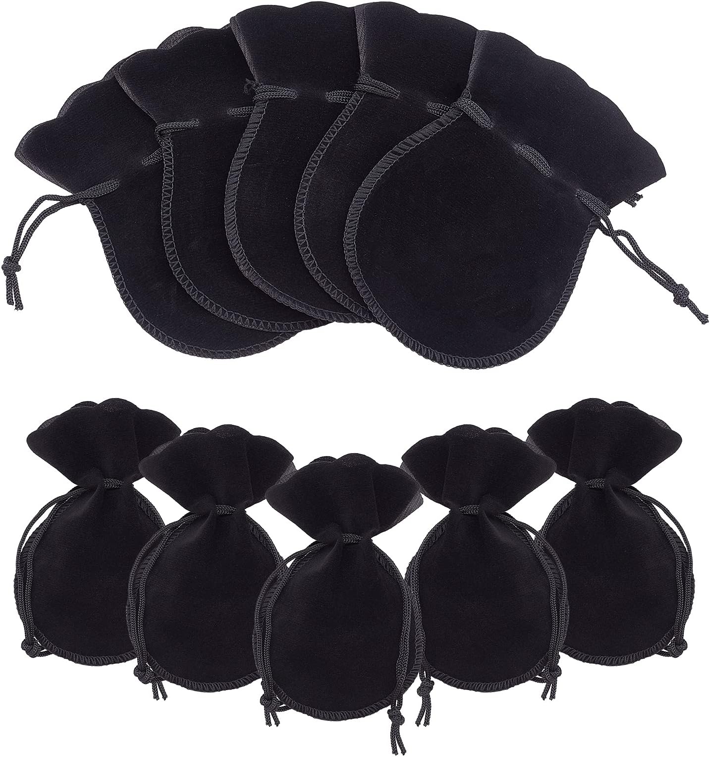 NBEADS Lot De 100 Sacs Velours Noir 8.5x7 Cm Avec Cordon De Serrage - Pochette Cadeau Mariage Bijoux