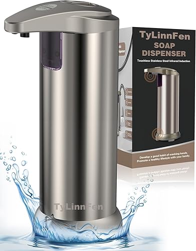 Dispensador automático de jabón, dispensador de jabón sin contacto de acero inoxidable con 3 niveles ajustables, sensor de movimiento infrarrojo