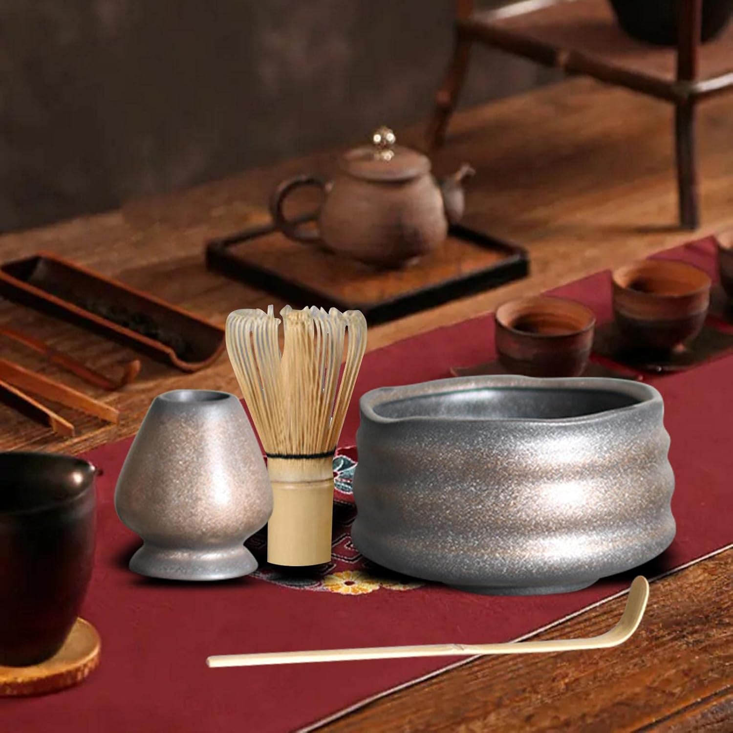 Artisanal Matcha Whisk Ensemble, Gray and Aureate