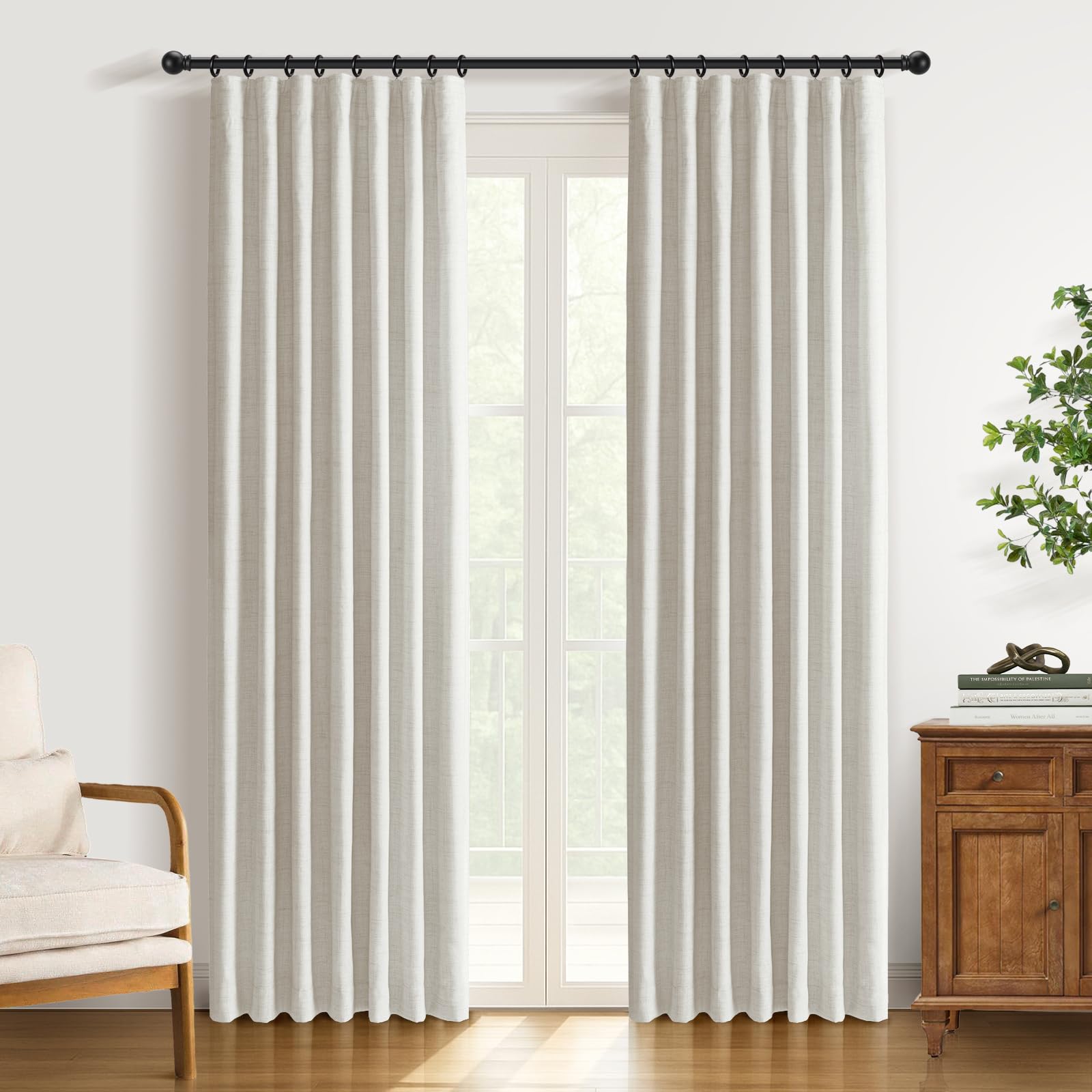 Rideaux occultants thermiques en faux lin beige bloquant le froid