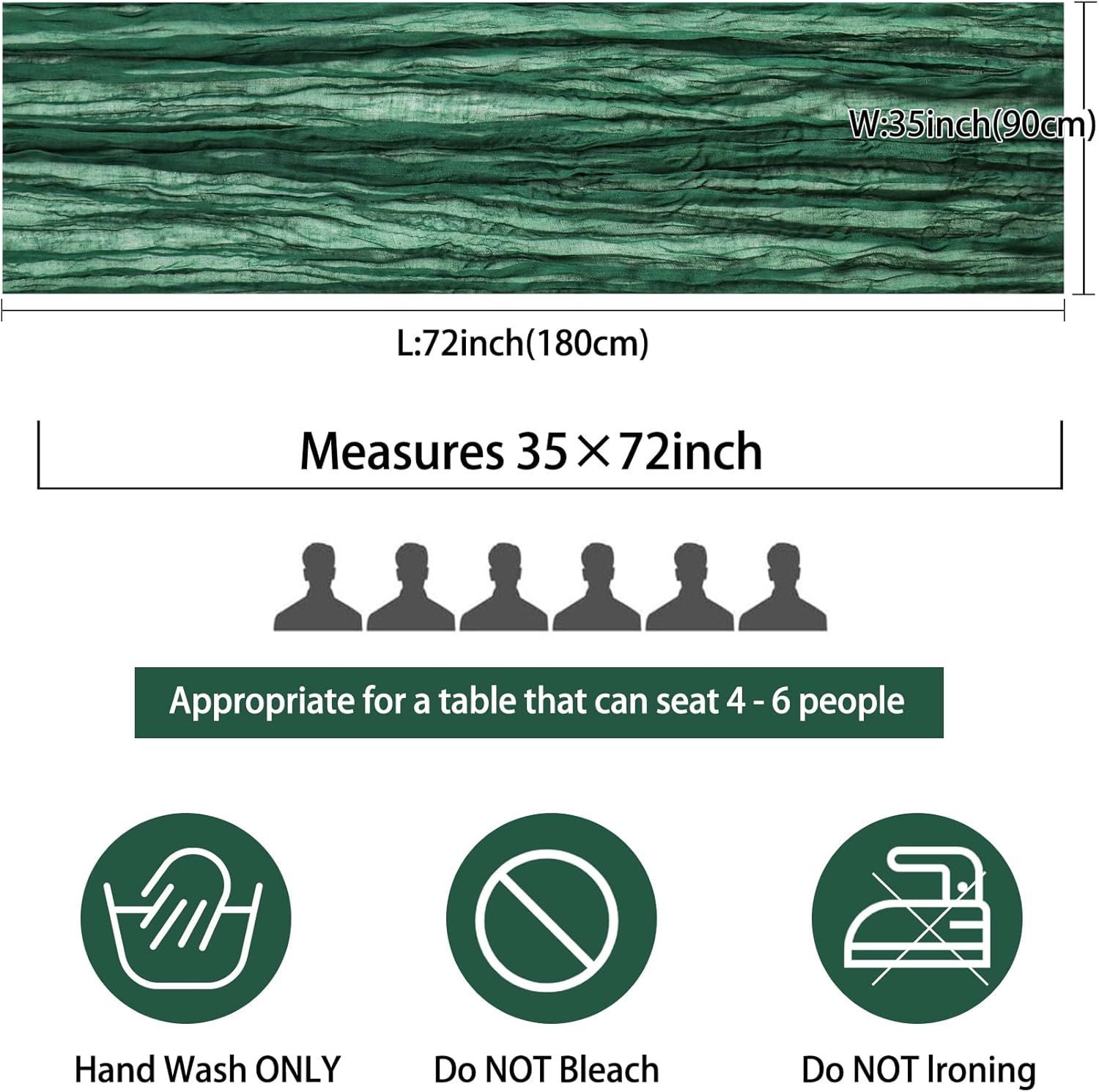 12 Pack Boho Gauze Table Runner 35x72 Inch - Rustic Cheese Cloth Long Table Runner for Wedding, Bridal Shower & Birthday Party Decor (Dark Green) Dark Green 35" x 72"