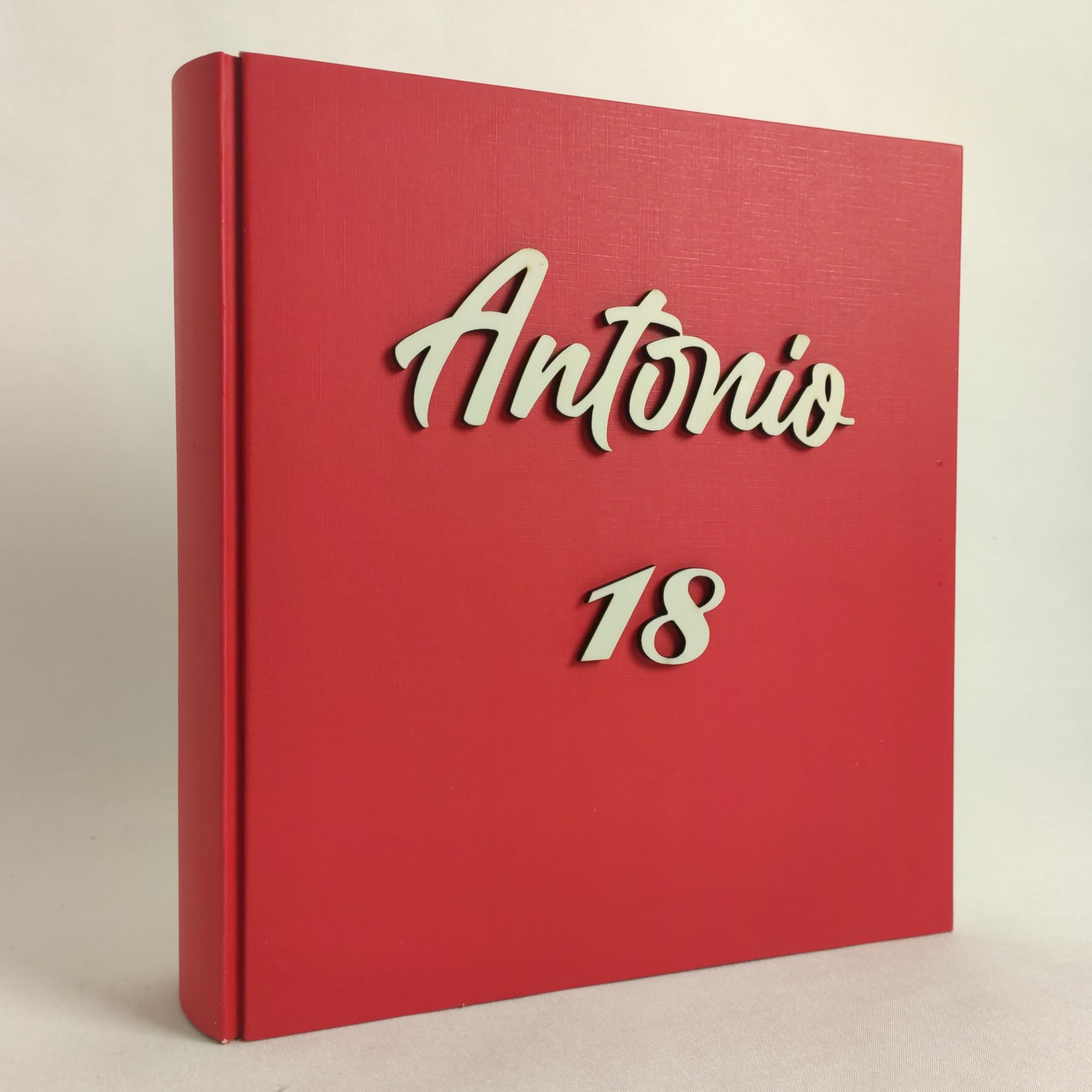 Album fotografico 18 anni artigianale in tela di lino con nome e numero in legno regalo originale qualsiasi compleanno anniversario legnoegrafite