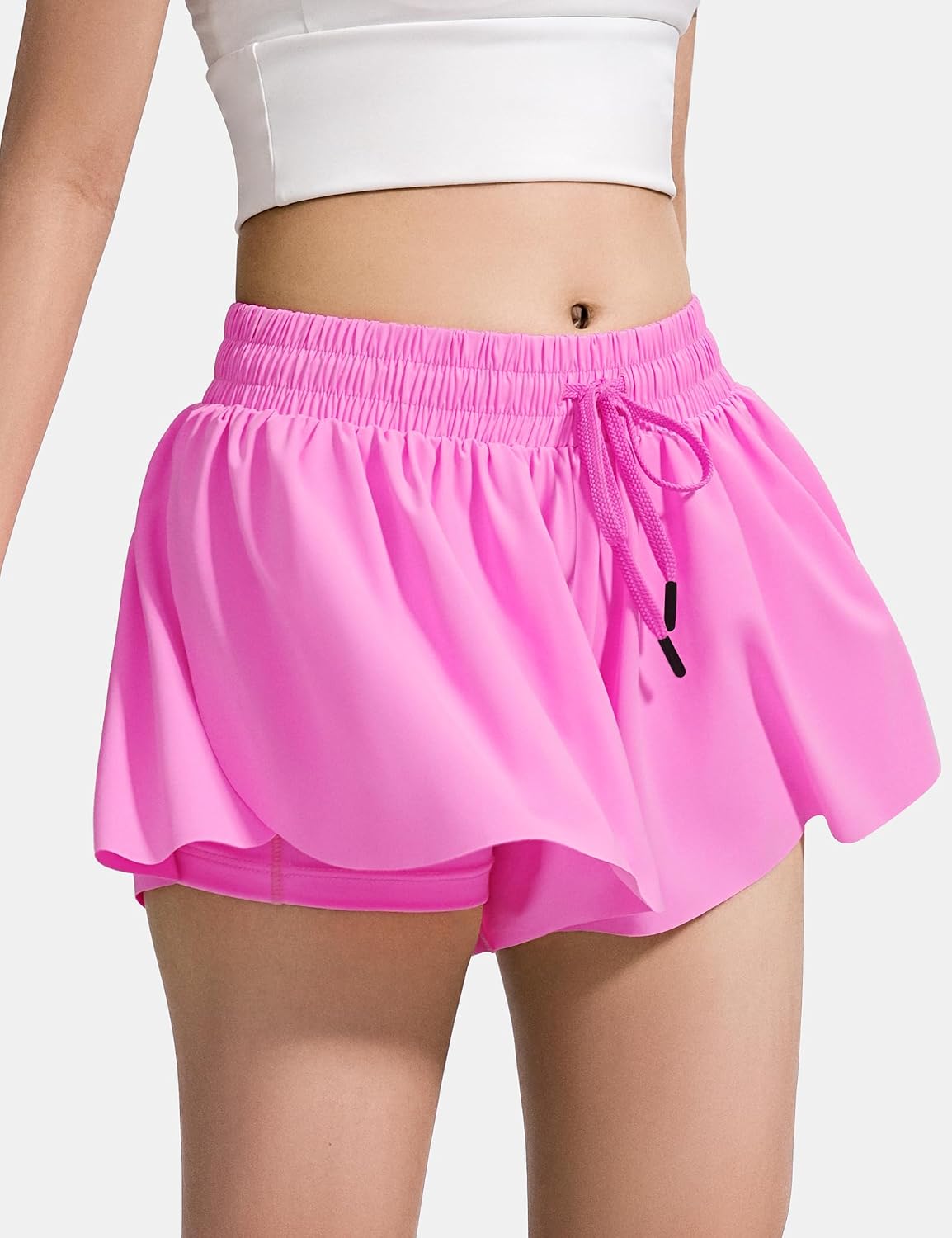 BOOPH Girls Flowy Shorts Kids Athletic Butterfly Shorts with Pockets 2-in-1 | Running Tennis Sports Shorts for Girls 5-14 Years