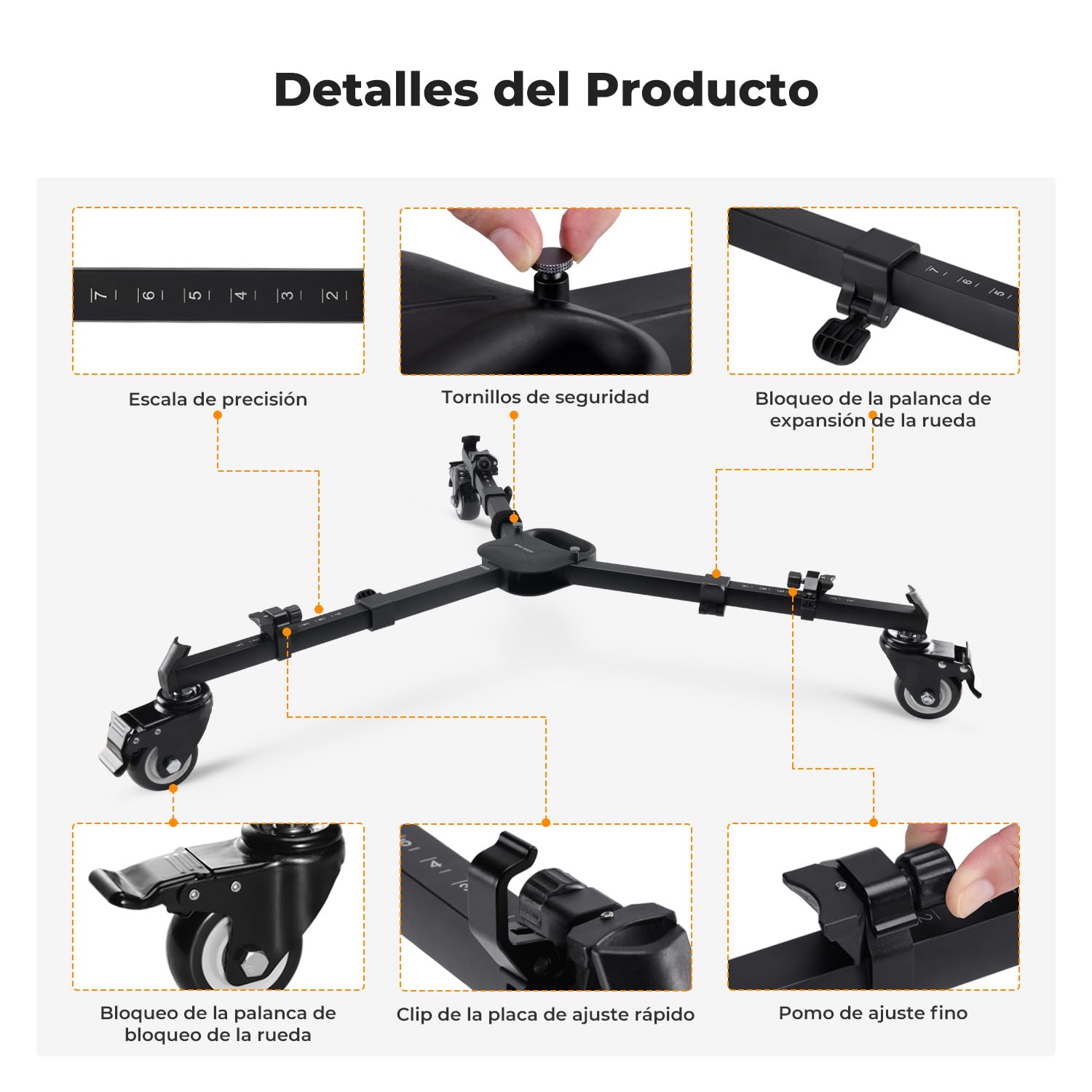 K&F CONCEPT Trípode Fotografía Dolly Profesional Heavy Duty con Ruedas de Goma y Patas Soporta 20 kg de Carga Compatible con La Mayoría de Trípodes Cámaras de Videocámara