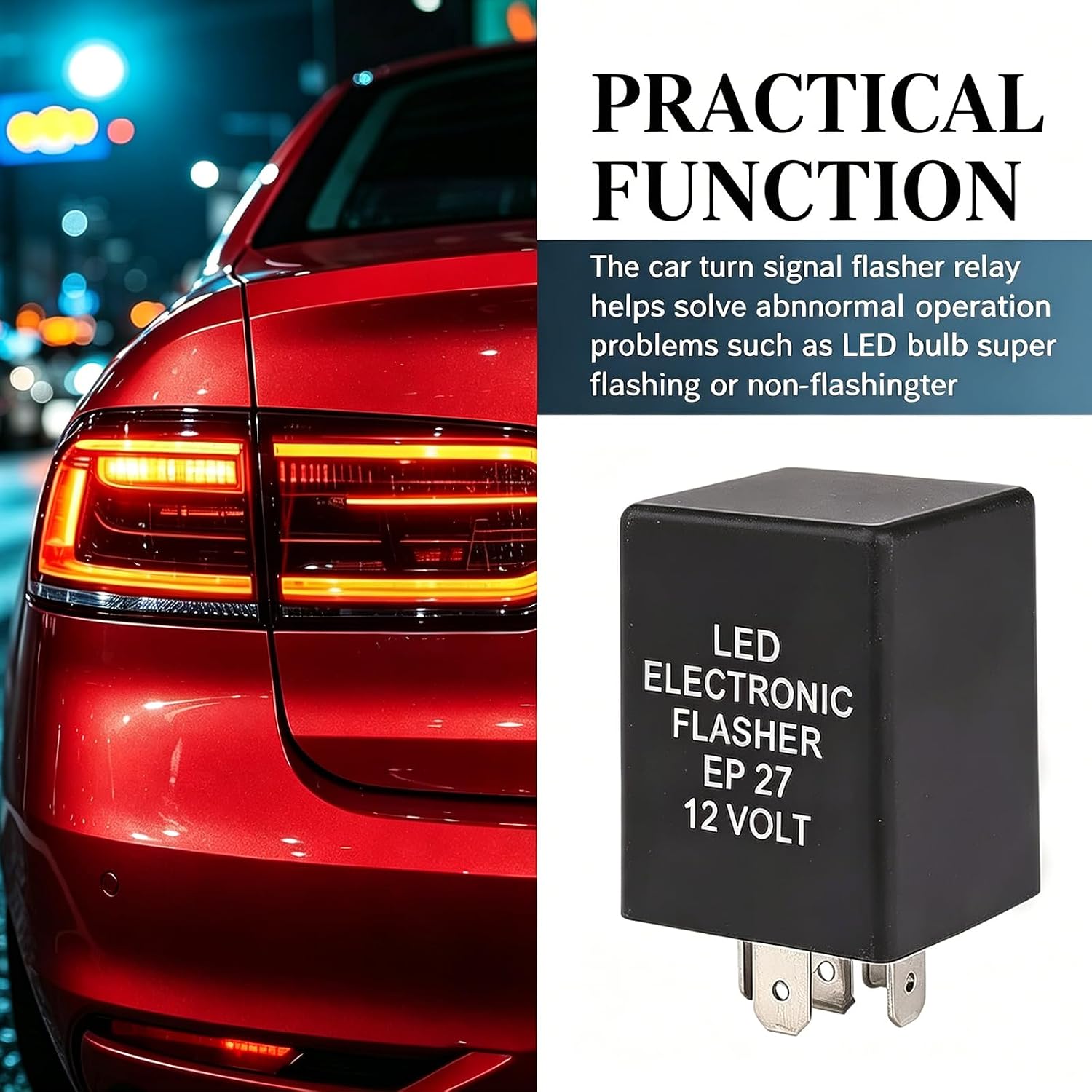 EP27 5 Pin LED Flasher Relay for Hyper Flash Fix, LED Turn Signal Blinker Relay Replacement, Compatible with Ford Dodge Chevrolet Lincoln Mercury Mazda