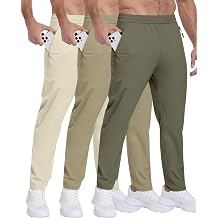 3 Pack Mens Athletic Hiking Pants with Zipper Pockets,Water Resistant Quick-Dry Lightweight Outdoor Sweatpants