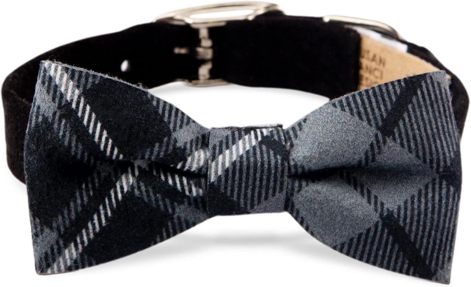 Susan Lanci Designs Premium Ultrasuede Chestnut Plaid Bow Tie Dog Collar, Black, Medium