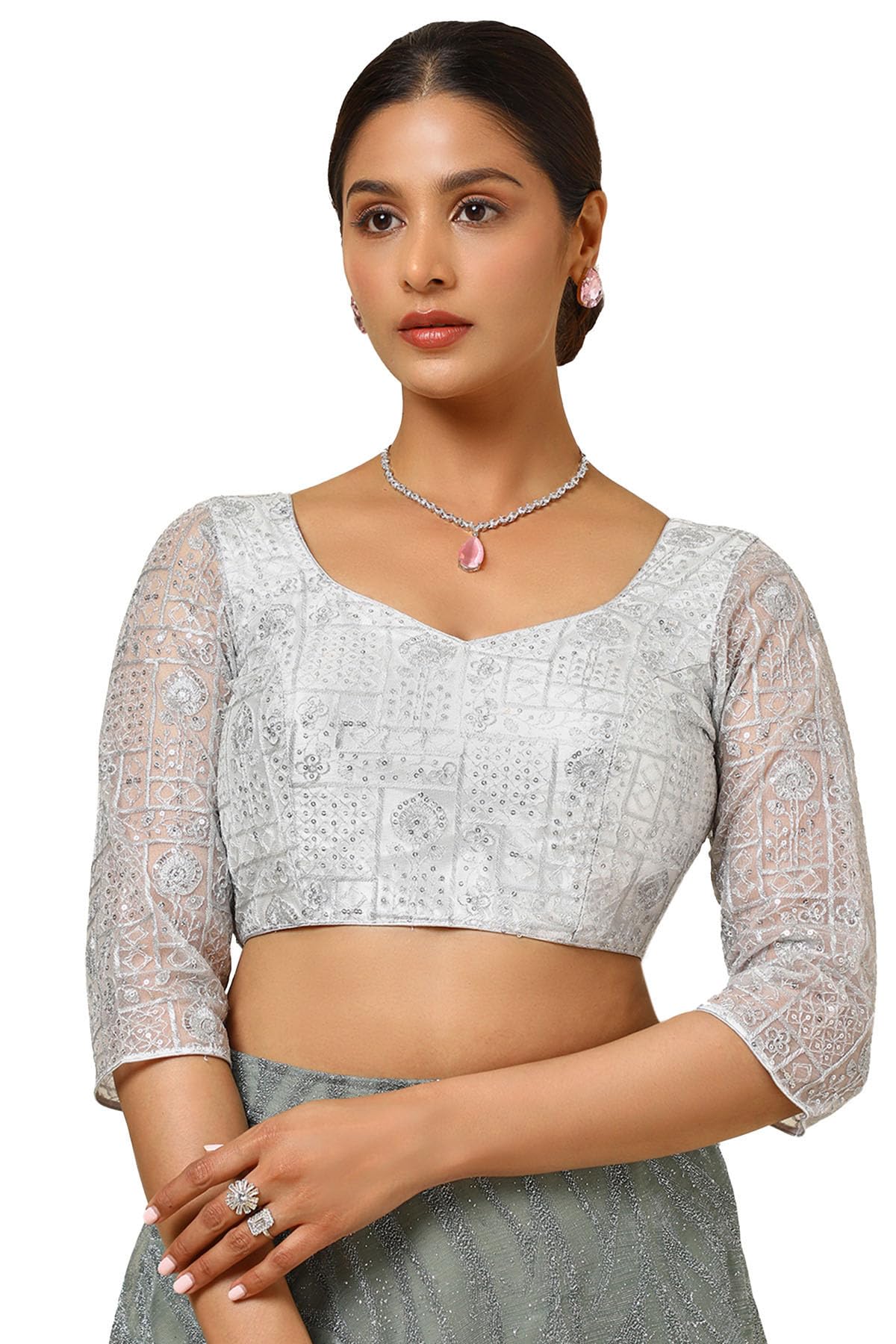 Soch Blusa acolchada de red adornada con lentejuelas para mujer