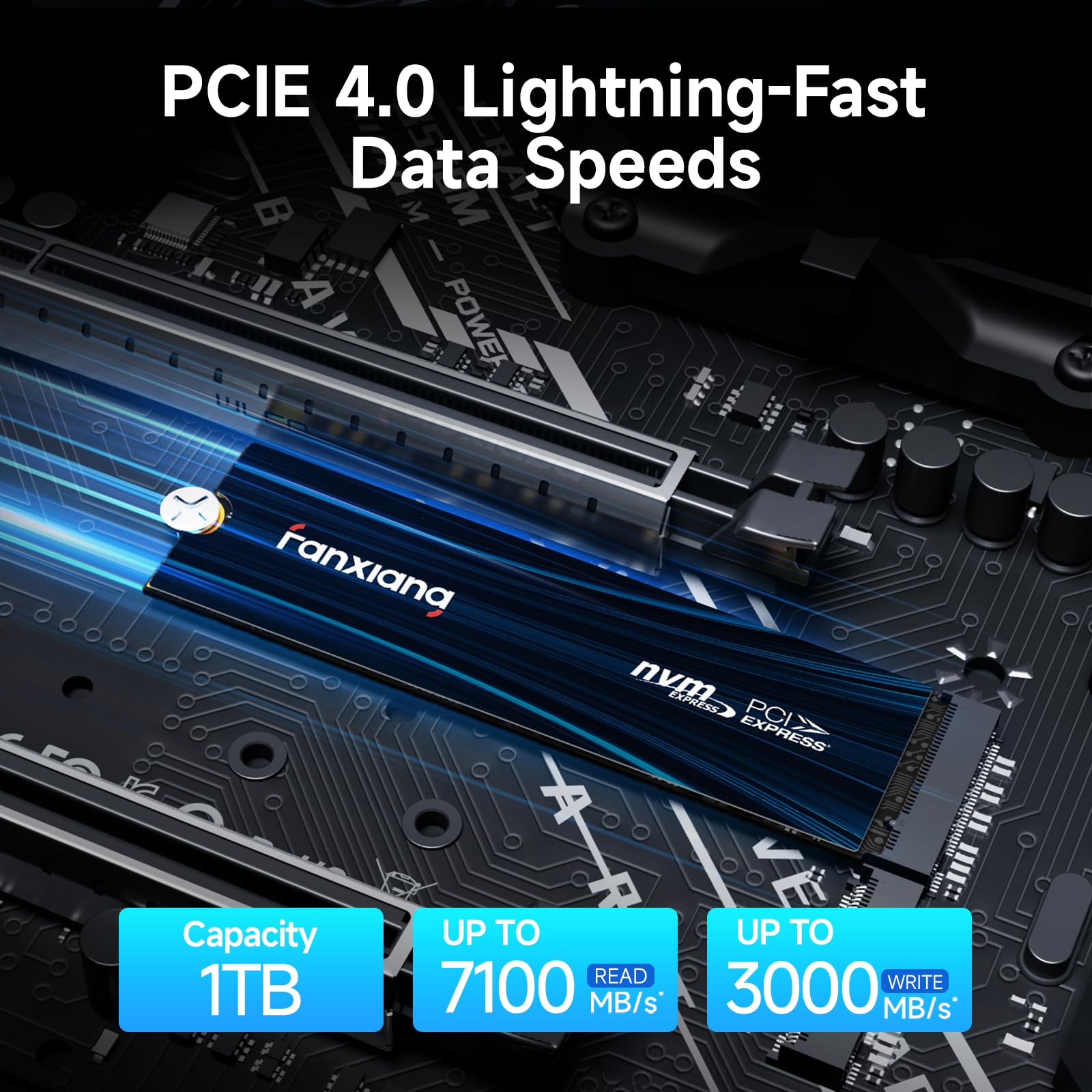 fanxiang NVMe dysk SSD 1 TB, M.2 PCIe Gen4x4 Gaming Solid State Drive, odczyt 7100 MB/s, zapis 6100 MB/s, wewnętrzny dysk SSD, dysk twardy do transmisji danych S880E