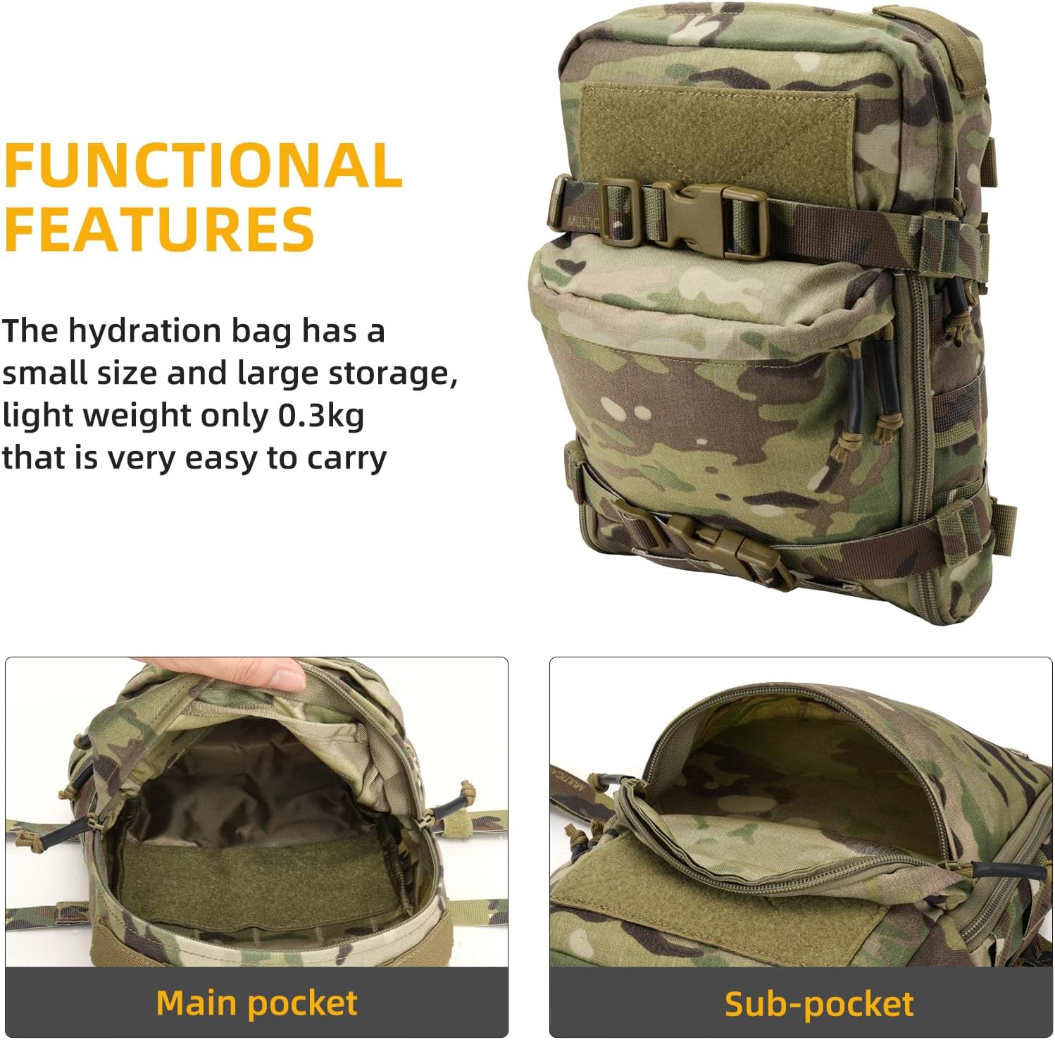 IDOGEAR Tactical Hydration Pack MOLLE Water Bladder Bag, Mini Backpack YKK Zipper Hiking Camping Outdoor Training Carrier image 4