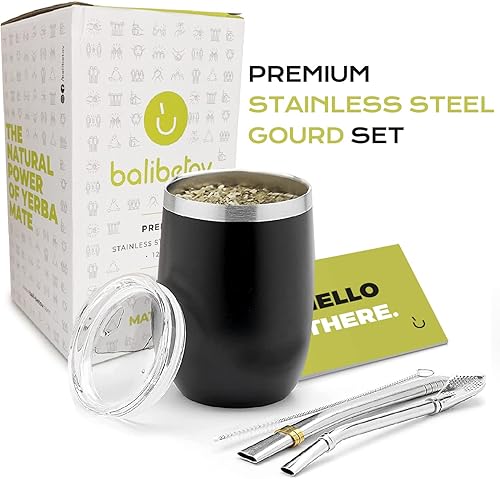 Miniatura 2 de BALIBETOV Kit de 5 piezas de taza grande de yerba mate y bombilla, incluye una calabaza de yerba mate de 8 oz con tapa, dos bombillas (pajitas mate)