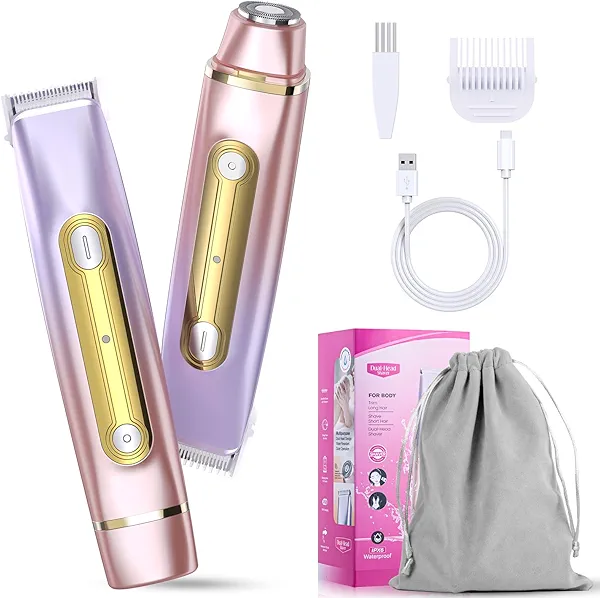 Happnear 2 in 1 Electric Bikini Shaver for Women - 2025 Dual Head Bikini Trimmer for Women IPX7 Waterproof Wet & Dry Use Bikini Razor for Travel Rechargeable Electric Razor for Underarm Leg Arm,Purple