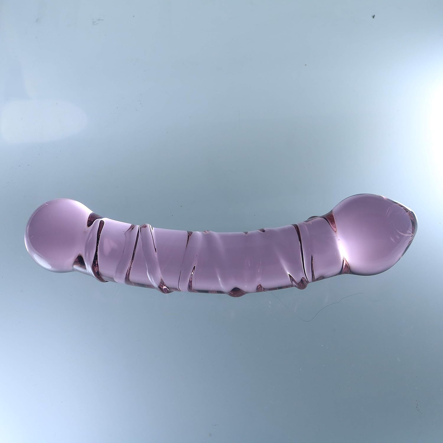 Glass Pleasue Wand, Curved with Mush Tip, Pink