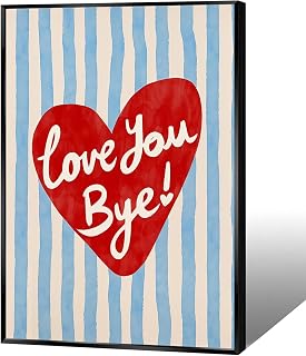 Trendy Red Heart Love You Bye Canvas Wall Art Blue Stripes Warm Quotes Couples Poster Personality Typography Minimalist Aesthetic Prints Painting For Home Dorm Wall Decor 12x16in Wrapped Canvas