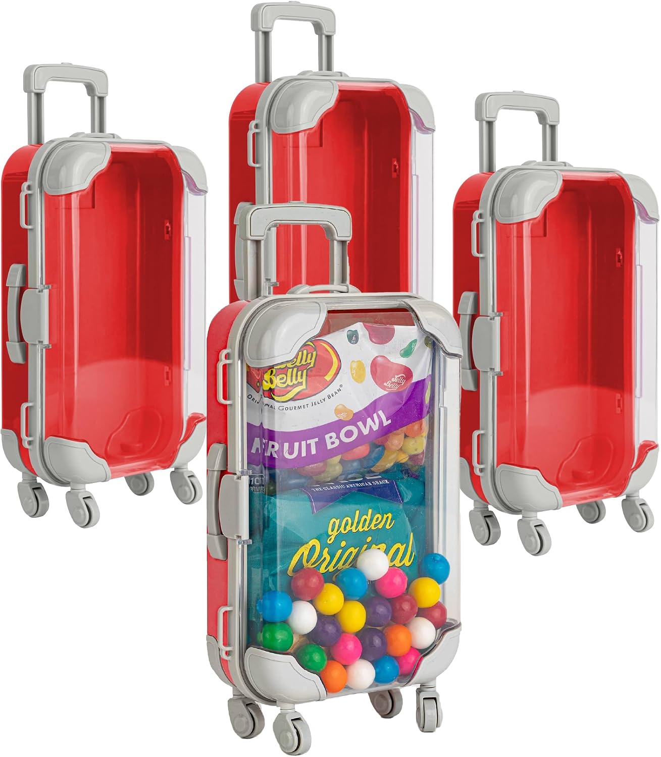 Hammont Mini Suitcase Party Favor Box - Plastic Rolling Mini Suitcases for Party Favors - Candy Box, Lash Box - Mini Luggage Party Favor | 5.5"x3.5"x1.5" (4 Pack)