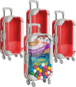 Hammont Mini Suitcase Party Favor Box Little Luggage with Wheels for Gifts, Candy, Lashes, and Travel-Themed Favors | 5.5" x 3.5" x 1.5", 4 Pack Red